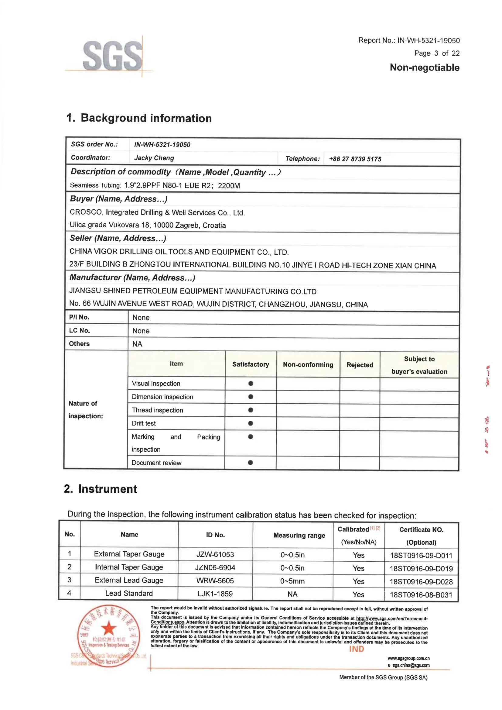 SGS Inspection report